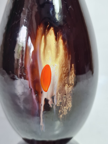 Ваза винтажная Jasba Keramik, черно-коричневая керамика с декором, 27 x 8 см / 3,5 см, Германия, 1960-70гг.