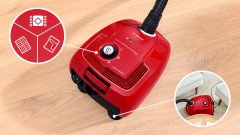 BOSCH BOSCH Bodenstaubsauger BGD38RD1H, 600 W, mit Beutel, aus 30% recyceltem Kunststoff  Канистровый пылесос BOSCH BGD38RD1H, 600 Вт, с мешком, на 30 % изготовлен из переработанного пластика.