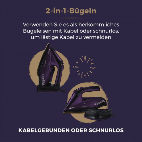 Aoucheni Aoucheni Dampfbugeleisen AJ2085 Kabelloses Dampfbugeleisen, 2400 W Паровой утюг Aoucheni AJ2085 Беспроводной паровой утюг 2400 Вт