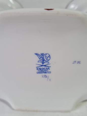 Подсвечник винтажный Kalocsa, белый фарфор с ярким цветочным декором, на две свечи, 15 x 11 см, Венгрия, 1960-70гг.