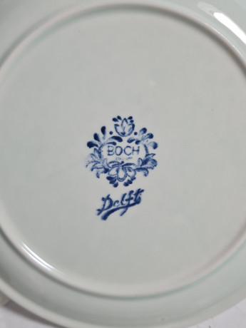 Тарелка декоративная винтажная Delft / Boch "Влюбленная пара в лодке", фарфор, 16.5 см, Нидерланды, 1970-80гг.