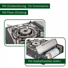 BRUNNER BRUNNER Gaskocher BRUNNER DEVIL SD NG Camping Gaskocher Set Zundsicherung, Vielseitig, (Gaskocher + Grillplatte)  Газовая плиа BRUNNER BRUNNER DEVIL SD NG комплект газовых плит для кемпинга предохранитель зажигания, универсальный, (газовая плита +