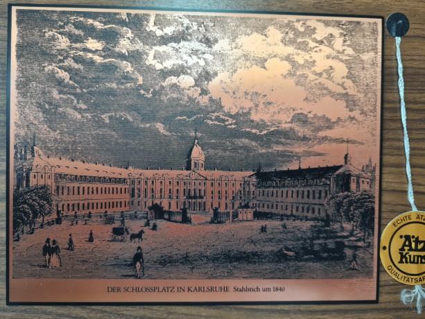 Aitzkunst Гравюра-офорт "Дворцовая площадь в г. Карлсруэ, 1840г.", 22смx25.5см, Германия, 1960-70гг.