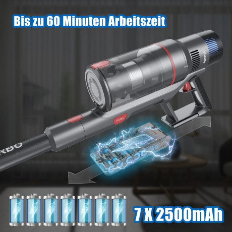 VISTEFLY VISTEFLY Akku-Stielstaubsauger V15 Geeignet zur Reinigung von Tierhaaren, Teppichen und Hartboden, 500,00 W, beutellos, automatische Saugkraftregelung, 60 Minuten Laufzeit, 3 Saugmodi Silber Беспроводной пылесос VISTEFLY V15 Подходит для уборки ш