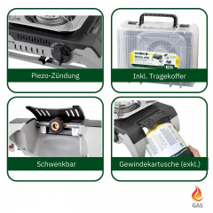 BRUNNER BRUNNER Gaskocher BRUNNER DEVIL 450 Camping Gaskocher Set Einflammig, Mobil, Vielseitig, (Gaskocher + Grillplatte)  Газовая плита BRUNNER Коплект походной газовой плиты BRUNNER DEVIL 450, однопламенное, мобильное, универсальное, (газовая плита + г