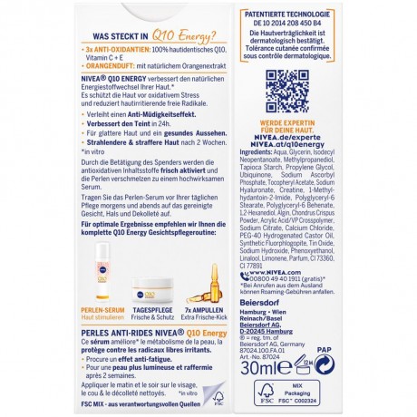 Nivea Q10 Energy Anti-Falten Perlen-Serum  Q10 Energy Жемчужная сыворотка против морщин