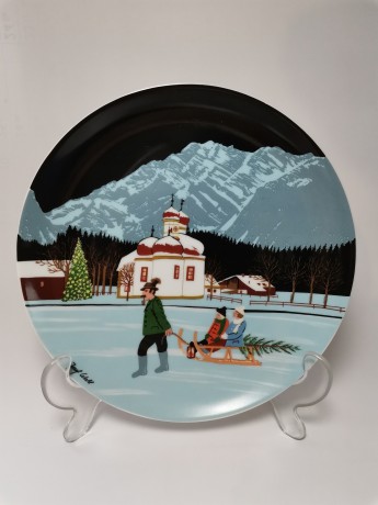 Tettau Weihnachten, Коллекционная Рождественская Тарелка "Церковь Святого Варфоломея на Кёнигсзее" художника Йозефа Валя, 20см, Германия 1983г.