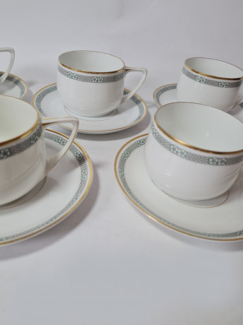 Rosenthal Selb Bavaria Donatello Набор для чая на 5 персон с зеленым элегантным узором, Германия, 1960-70гг.