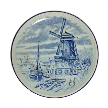Тарелка декоративная винтажная Delft / Boch "Мельница", фарфор, 16.5 см, Нидерланды, 1970-80гг.