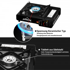 HOMELUX HOMELUX Gaskocher Gas Campingkocher 2,2 KW Gaskocher Set 227g Gaskartuschen, (12-St), 2,2 KW  HOMELUX газовая плита походная газовая плита 2,2 кВт комплект газовых плит газовые баллончики 227 г (12 шт.), 2,2 кВт