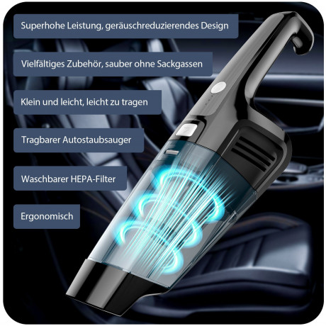 Tisoutec Tisoutec Akku-Handstaubsauger Akku Handstaubsauger,12000Pa USB aufladbar Tragbar Leicht Mini, Staubsauger,6000mAh Auto-Staubsauger,Nass Trocken Handsauger Беспроводной ручной пылесос Tisoutec, 12000 Па, перезаряжаемый через USB, портативный, ле