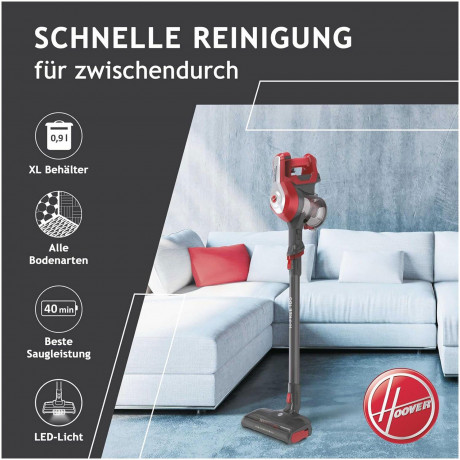 Hoover Hoover Akku-Hand-und Stielstaubsauger HF 122RH-11, 170 W, beutellos, Boden- Handsauger in Einem, 22 V, LED-Licht, Turbo, 0,9 l Behalter Беспроводной ручной и стержневой пылесос Hoover HF 122RH-11, 170 Вт, без мешка, напольный ручной пылесос в одн
