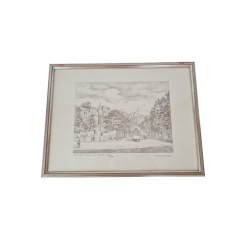 Картина в раме винтажная в черно-белых тонах &quot;Бопсер&quot; Brukner Stuttgart, 31,5 x 42 см, Германия, 1960-70гг.