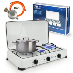 ZMC ZMC Gaskocher Tragbarer Gaskocher Campingkocher 3-flammig inkl. Schlauch und Regler, 5,4 kW 50 mBar Outdoor Gasherd Kochfeld Herd Propangas Tischkocher  Газовая плита ZMC, переносная газовая плита, походная плита, 3 пламени, включая шланг и регулятор,