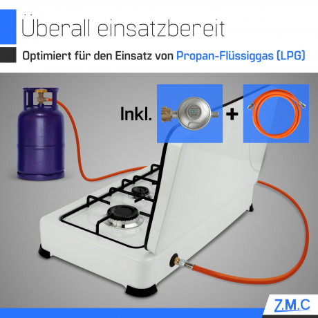 ZMC ZMC Gaskocher Tragbarer Gaskocher Campingkocher 3-flammig inkl. Schlauch und Regler, 5,4 kW 50 mBar Outdoor Gasherd Kochfeld Herd Propangas Tischkocher  Газовая плита ZMC, переносная газовая плита, походная плита, 3 пламени, включая шланг и регулятор,