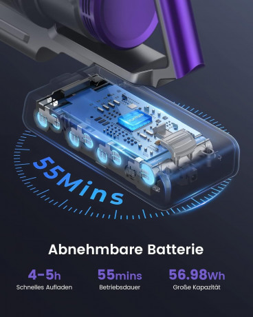 Honiture Honiture Akku-Hand-und Stielstaubsauger, 450,00 W, 33KPA Akku Staubsauger, Anti-Tangle-Staubsauger, 55 Minuten Laufzeit, Kantenreinigung, 1.2L Staubbehalter  Беспроводной ручной и стержневой пылесос Honiture, 450,00 Вт, беспроводной пылесос 33 кП