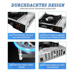 HOMELUX HOMELUX Gaskocher Edelstahl Campingkocher 2,2 KW mit 227g Gaskartuschen Gas Kocher, (8-St), 2,2 KW  Газовая плита HOMELUX походная из нержавеющей стали, 2,2 кВт, с газовыми баллонми 227 г, газовая плита, (8 шт.), 2,2 кВт