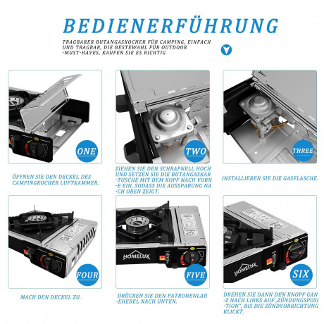 HOMELUX HOMELUX Gaskocher Edelstahl Campingkocher 2,2 KW mit 227g Gaskartuschen Gas Kocher, (8-St), 2,2 KW  Газовая плита HOMELUX походная из нержавеющей стали, 2,2 кВт, с газовыми баллонми 227 г, газовая плита, (8 шт.), 2,2 кВт