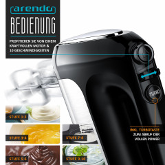 Arendo Arendo Handmixer, 500 W, Elektrischer Handruhrer inkl. 2 Quirle und 2 Knethaken, Handruhrgerat  Ручной миксер Arendo, 500 Вт, электрический ручной миксер, включая 2 венчика и 2 крюка для теста, ручной миксер