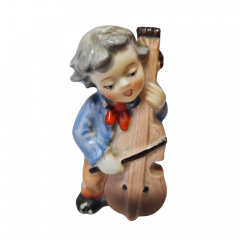 Винтажная фарфоровая фигурка "Музыкант с контрабасом", 5см x 9см, Япония, 1960-70гг.
