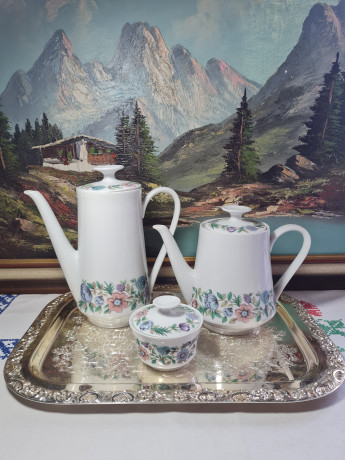 Набор для чая винтажный Winterling Roslau Bavaria с цветочным орнаментом, 2 чайника, сахарница, фарфор, Германия, 1960-70гг.