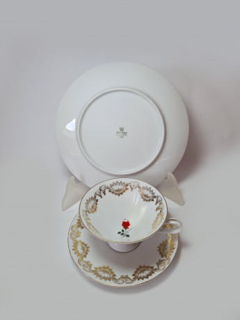Bareuther Waldsassen Bavaria Чайное трио с позолоченным узором "Красная роза", Германия, 1960-70гг.