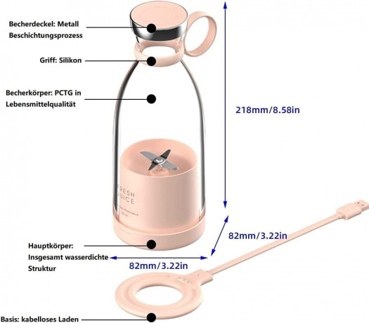 Blusmart Blusmart Akku-Smoothie-Maker 420ml Mini-Mixer, frischer Saft, kleiner Mixer USB, Doppelklicken Sie, um den tragbaren kleinen Saftbecher zu offnen rosa Беспроводной смузи-мейкер Blusmart, мини-блендер, 420 мл, свежий сок, небольшой блендер, USB, д