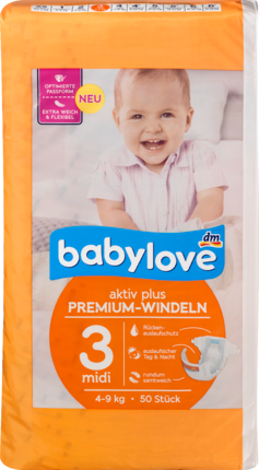 babylove aktiv plus midi 4-9kg, Premium-Подгузники Размер миди 4-9кг, 50 шт