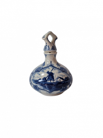 Кувшин винтажный с крышкой-пробкой Delft Blue / Erven Lucas Bols Amsterdam 1575 "Мельницы", фарфор, 22 x 11см, Голландия, 1950-60гг.