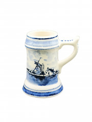 Немецкая кружка винтажная Delft Blue &quot;Мельница&quot;, ручная роспись, фарфор, 0.25 л, 7 х 8 см, Голландия, 1960-70гг.