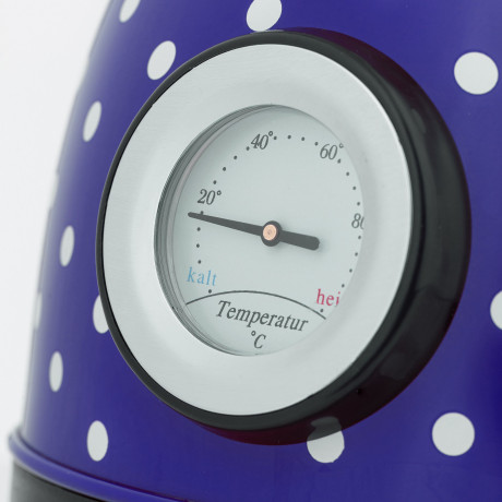 Grafner Grafner Wasserkocher Grafner Retro-Wasserkocher 1,8 Liter 2200 Watt mit Thermometer verschiedene Farben, 2200 W, Edelstahl, Retro-Design Blaugepunktet Чайник Grafner Ретро-чайник Grafner 1,8 литра 2200 Вт с термометром разные цвета, 2200 Вт, нержа