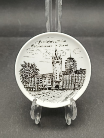 Набор декоративных тарелок винтажных Furstenberg "Немецкие города", в заводской упаковке, фарфор, 6 шт., 9.5 см, Германия, 1970-80гг.