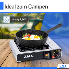 ZMC ZMC Gaskocher Edelstahl Gaskocher 1-flammig + Aufbewahrungskoffer + 8x Gaskartuschen, (Butangas Campingkocher fur Innenraum/Outdoor, Campinggaskocher 2,2 kW mit Piezozundung), Kochfeld Herd Gaskocher mit Kartusche, Gaskochfeld fur Camping  Газовая пли