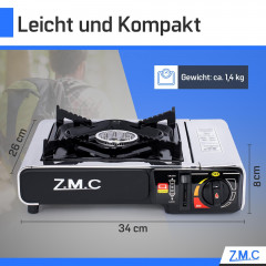 ZMC ZMC Gaskocher Edelstahl Gaskocher 1-flammig + Aufbewahrungskoffer + 8x Gaskartuschen, (Butangas Campingkocher fur Innenraum/Outdoor, Campinggaskocher 2,2 kW mit Piezozundung), Kochfeld Herd Gaskocher mit Kartusche, Gaskochfeld fur Camping  Газовая пли