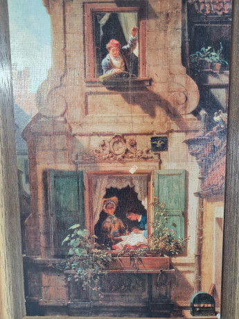 Картина винтажная "Перехваченное любовное письмо" Spitzweg, 34,5 x 23,5 см, Германия, 1960-70гг.