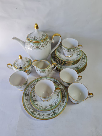 Сервиз чайный винтажный Tirschenreuther / Hutschenreuther Gruppe на 5 персон с зеленым узором, фарфор, Германия, 1960-70гг.