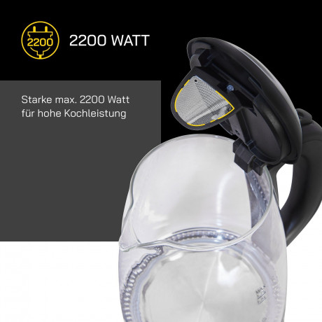 Gutfels Gutfels Wasserkocher WATER 4010, 1.7 l, 2200 W, XL-Kocher mit blauer Ambientebeleuchtung  Чайник Gutfels WATER 4010, 1,7 л, 2200 Вт, чайник XL с синей подсветкой
