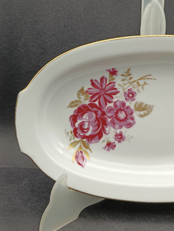 Поднос винтажный Freiberger "Розовые цветы", фарфор, 26 х 14 см, ГДР, 1970-80гг.