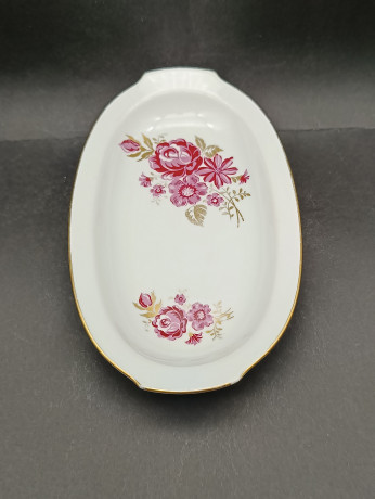 Поднос винтажный Freiberger "Розовые цветы", фарфор, 26 х 14 см, ГДР, 1970-80гг.