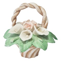Статуэтка винтажная миниатюрная Capodimonte &quot;Корзина с каллами и розами&quot;, фарфор, 11 см, Италия, 1960-70гг.