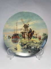 Furstenberg, Коллекционная Тарелка, ограниченный тираж, репродукция картины Герберта Изенберга "У ветряной мельницы", 19,5 см, Германия 1988г.
