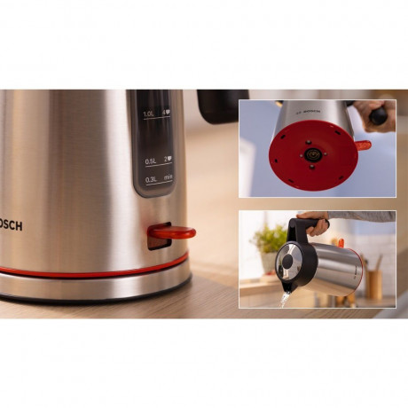 BOSCH BOSCH Wasserkocher TWK6M480, 1,7 Liter 2400W Edelstahl Tassenanzeige Wasserstandsanzeige  Чайник BOSCH TWK6M480, 1,7 л, 2400 Вт, чашка из нержавеющей стали, индикатор уровня воды