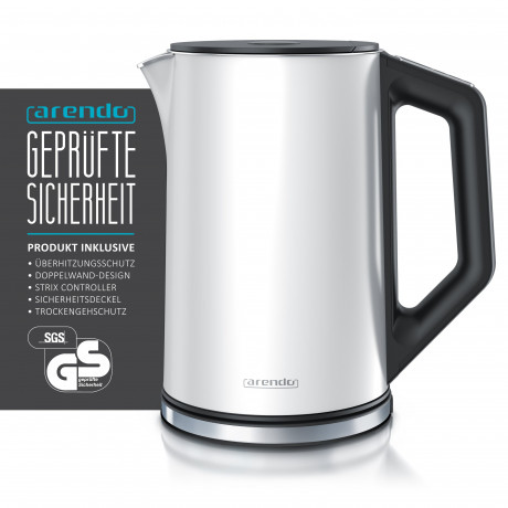 Arendo Arendo Wasserkocher, 1,5 l, 2200 W, Edelstahl, Doppelwand, Temperatureinstellung 40° 100 °C mit Anzeige, Summer |LED-Display |Doppelwandig |Interne Fullstandsanzeige vulkangrau Чайник Arendo, 1,5 л, 2200 Вт, нержавеющая сталь, с двойными стенками,