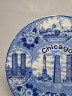Декоративная тарелка винтажная Fine Staffordshire Ware с изображениями г. Чикаго в бело-синих тонах, 25,5 x 2,5 см, Англия, 1960-70гг.
