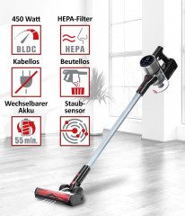 Genius Genius Akku-Hand-und Stielstaubsauger Invictus X9 Facelift Kabellos 12-tlg., Akkustaubsauger Kabellos, Beutellos HEPA 3 Fach Filtersystem, LED Wandhalterung bis zu 55 Min fur Hartboden Teppich Tierhaare  Genius беспроводной ручной пылесос Invictus
