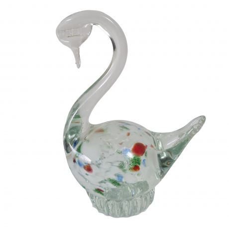 Фигурка винтажная Murano Glas "Лебедь", прозрачное стекло с яркими вкраплениями, 12 см, Италия, 1960-70гг.