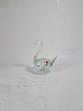 Фигурка винтажная Murano Glas "Лебедь", прозрачное стекло с яркими вкраплениями, 12 см, Италия, 1960-70гг.