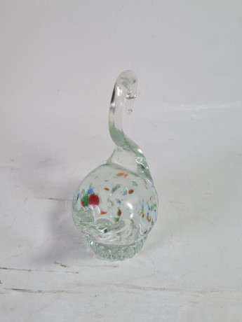 Фигурка винтажная Murano Glas "Лебедь", прозрачное стекло с яркими вкраплениями, 12 см, Италия, 1960-70гг.
