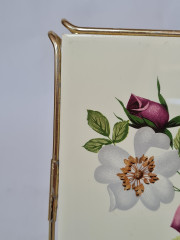 Подставка под горячее винтажная &quot;Букет цветов&quot; Fliese Kachel Grohn Bremen, керамическая с позолоченным металлическим краем и ножками, 16 x 15,5 x 1,5 см, Германия, 1960-70гг.