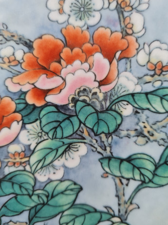 Художественная декоративная тарелка винтажная Imperial Jingdezhen Poreclain, Императорский фарфор, разноцветный декор "Две птички на ветке", 22 см, Китай, 1988г.